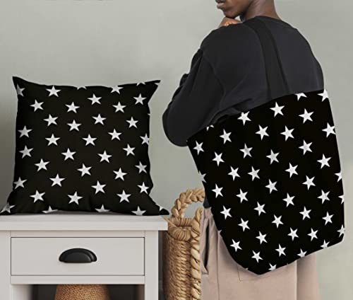 Image of Soimoi Black Poly Georgette Fabric Stars Star Print Fabric by Meter 52 Inch Wide