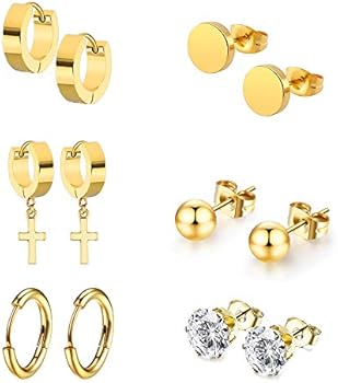 jagosen 5 paar titanium oorbellen, oorstekers, set voor dames en heren, helixpiercing, flatback, chirurgisch staal, creolen, zilveren oorbellen, set voor meerdere oorgaatjes, 8MM/12MM, 4mm, Titanium