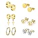 Produktbild 6 Paare Edelstahl Titan Ohrstecker für Männer und Damen - Gold Kreuz Ohrringe, Diamant Ohrstecker, Creolen Set Rund Piercing