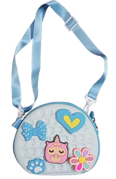 Kids Unicorn Crossbody Sling Bag, Blue, Cute Cartoon Charms, Adjustable Strap, for Girls-image-48