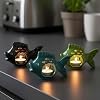 Portavelas de cerámica con forma de pez, color negro, para velas de té 4