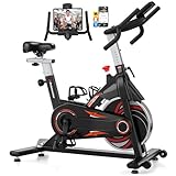 Advamsoler Exercise Bike with App, Spin Bike Exercise Bikes for Home Use, Indoor Cycling Bike with Curved Handlebar, Stationary Bike with LCD Display, Comfortable Seat, 350LBS Capacity