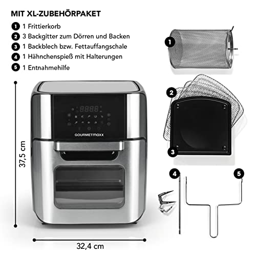 GOURMETmaxx Digitale Heißluftfritteuse 12 L, XXL-Edelstahl-Ofen | Airfryer + Timer, Touchdisplay, Drehspieß | fettarm, energiesparend frittieren | 10 Programme inkl. Pizza | 1800 W – Bild 7