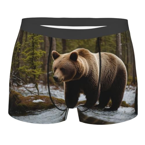 White Bear Brown Bear Print Men'S Boxer Briefs,Moisture Wicking Breathable Cotton Underwear Comfort Flex Waistband
