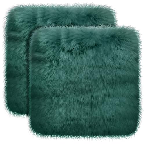 Drydiet 2 Pcs Natural Sheepskin for Bed Sores and Skin Imitation Wool Medical Sheepskins with Non-Slip Back for Pain Relief and Discomfort Wool Seat Pad 17 in x 17 in (Square Emerald)