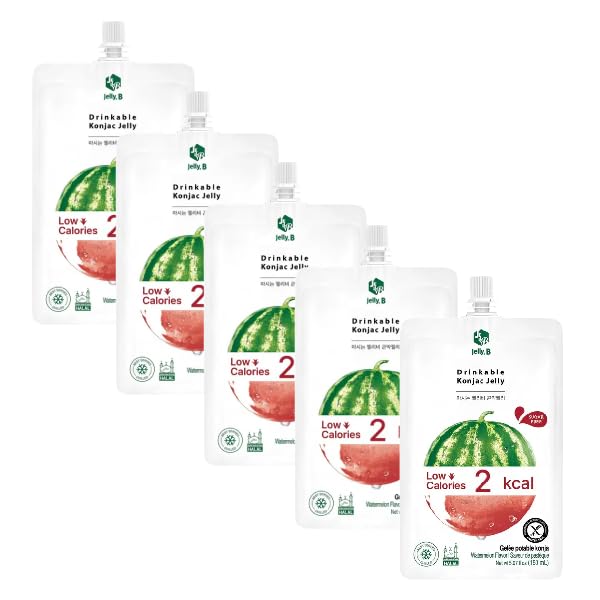 Jelly.B Watermelon Jelly Drink - Gelatina da Bere al Gusto Anguria - Solo 2 kcal per Porzione - Snack Pronto da Bere - 5 x 150 ml