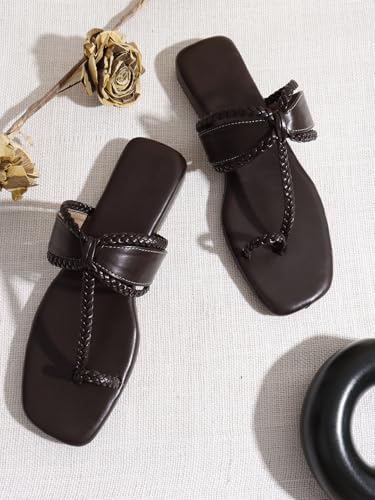 Image of SilverArrow Women's Glintique Fashion Sandals|Braid Strap Style Open Back Flats |Casual Wear