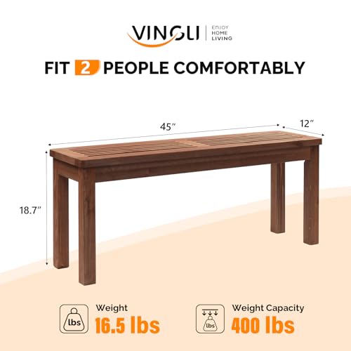Image of VINGLI Outdoor Wooden Bench, 45 inch Porch Bench Outdoor Backless Garden Bench, Small Outdoor Bench for Deck Patio Entryway (Brown, 45in)