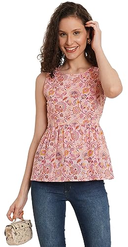 Image of COTLAND Fashions Jaipuri Cotton Sleeveless Printed Peplum Top for Women