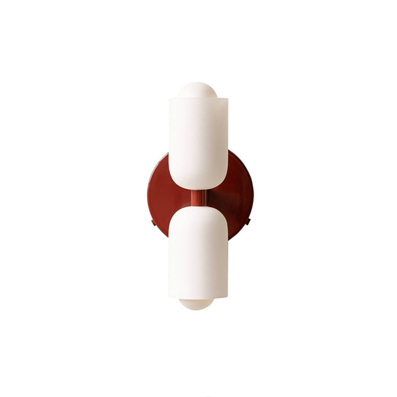 S-Cevada Modern Glass Double-Cylinder Wall Sconce with White Glass Shades and Round Metal Base, Compatible with E14 Bulb,Wall Lamp for Bedroom,Living Room,Entryway (Red)