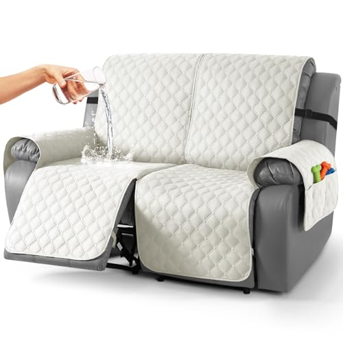 Image of TAOCOCO 100% Waterproof Recliner Covers, Recliner Sofa Covers with Leg Straps, Reversible Recliner Couch Cover for Reclining Chair, Washable Couch Protector for Pets Kids(2 Seater, Off White)