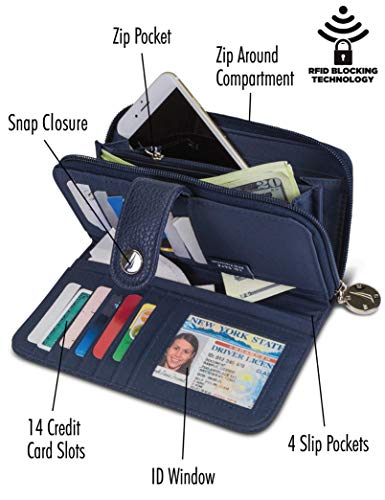 Nautica Be Shore Womens Wallet Rfid Blocking Zip Around Clutch (Indigo) #TOP1
