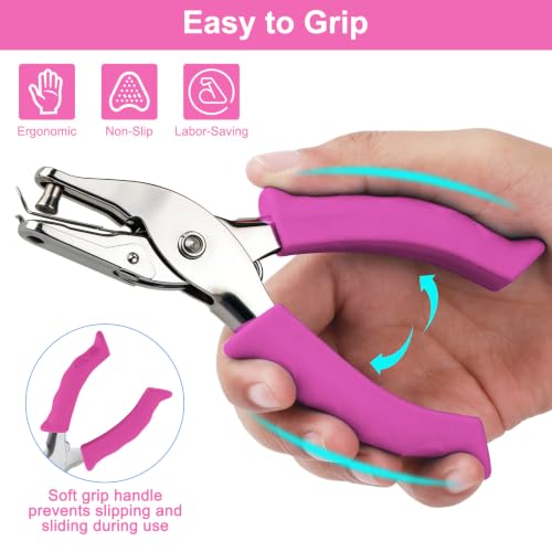 Image of Single Hole Punch 2 Pack, 1 /4 inch and 1 /8 inch Hole Punch with Soft Grip Pink