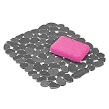 mDesign Adjustable Kitchen Sink Dish Drying Mat/Grid - Soft Plastic Sink Protector - Cushions Sinks, Stemware, Glasses, Dishes - Quick Draining Pebble Design - Small, 12.4' Long - Charcoal Gray
