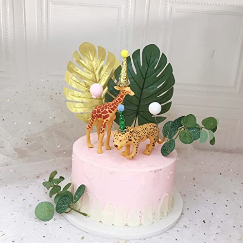 Safari Animal Cake Topper With Hat, Qoadwem 8Pcs Jungle Party Animal Cake Topper With Birthday Hats Hat Forest Woodland Animals Caketoppers Giraffe Leopard Leaves For Jungle Party Decorations… #TOP4