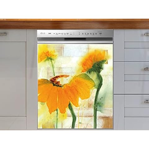 Sunflower Design Magnetic Dishwasher Door Cover Sheet, Vinyl Decorative Panel Decal for an Instant, Easy Update (23.5 x 26 Inches, Easily Trimmable) 23 1/8”Wx26 H (Colour-2) Cover