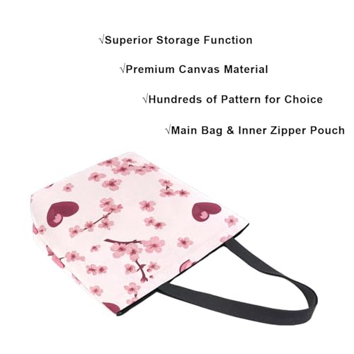 Extra Large Shoulder Tote Bag for Beach Travel Weekender Gym Simple Pink Cherry Blossoms Bow Pattern Reusable Grocery Canvas Shopping Bag4