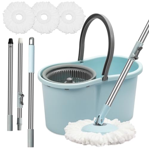 Mop Buckets for Floor Cleaning 360 Spin Wringer Separate Dirty Water with Replaceable Microfiber Mop Head Wet and Dry Suitable for Office and Home Use Blue