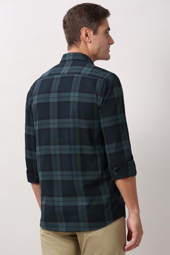 Image of Peter England Men's Checkered Cotton Shirt | Smart Casual | Full Sleeves Slim Fit
