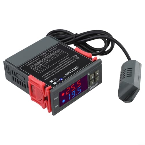 Besttoolifes Thermostat programmable et régulateur d'humidité SHT2000 12 V pour maison et atelier, plage de -20 à 60 °C, ± 0,3 °C/± 3 % pour une précision RH, pour sortie de relais jusqu'à 10 A