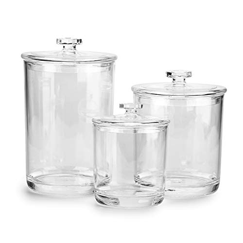 Hipiwe Clear Plastic Apothecary Jars with Lid Set of 3 Large Q-Tips Holder