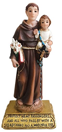 Estatua de San Antonio de 12.7 cm en resina marrón y blanco