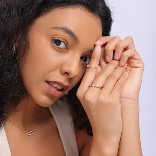 E Gold Rings for Women, 14K Rainbow Band Rings Eternity Thumb Rings Wedding Round Cubic Zirconia CZ Rings Dainty Colorful Rings for Her3