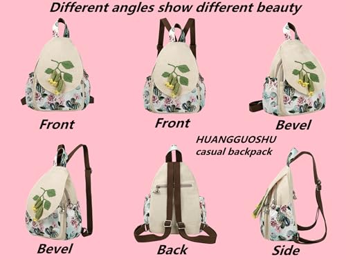 Image of Small Canvas Backpack, Retro Boho Washed Hippie for Women Daily Commute (Cucumber Decorations)