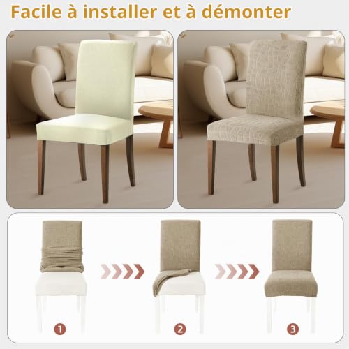 Ystyle Housse De Chaise 4 Pièces, Housse Chaise Salle À Manger Élastique, Couvre Chaise Moderne Extensible, Lavable Protection Chaise, Universel Housse pour Chaise Mariage, Kaki – vue 7