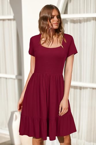 Image of Newshows Women's 2026 Summer Casual Square Neck Ruffle A Line Beach Vacation Sundress Work Business Dress with Pockets