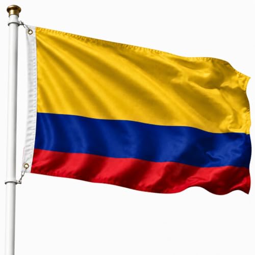 Bandera Colombia 90x150cm, Bandera Colombiana con 2 Ojales de Latón, Colombian flag, Bandera Copa del Mundo, Bandera de País para exterior, Material Poliéster, Resistente al viento y lluvia