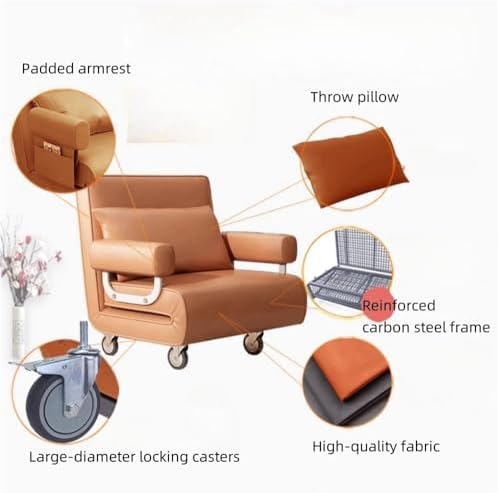 Blue Rolling Folding Sofa Bed, Adjustable Couch Bed Chair with Wheels, Padded Armrest Lounge Chair & Pillow for Living Room, Apartment, Office (26.8"x30"x32.7")