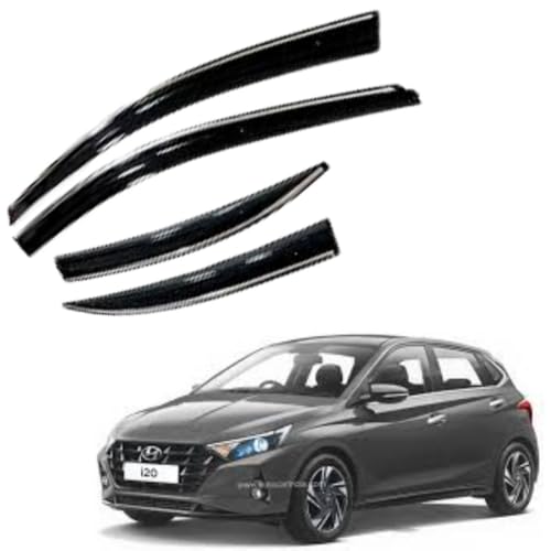 Image of CAR SAAZ Chrome Line Door Visor for I20 (2020-Present)(Set of 4Pcs) | Rain Guard Wind Deflector