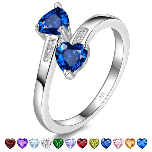 1CT Adjustable Women Heart Ring 925 Sterling Silver Birthstone Rings for Women Promise Ring for her Simulated Gemstone Statement Stackable Band Width 2mm Open Size 5~9 - Main Image
