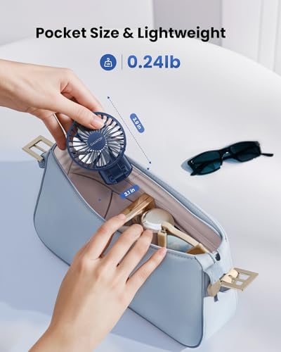 Image of Gaiatop Powerful Hand Fan, Portable Personal Fan Handheld Fan, 3 Speed Foldable Desk Fan with Digital Display, 2000mAh USB Rechargeable Fan for Indoor Outdoor