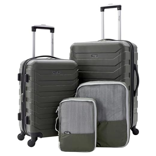 Wrangler 4 Piece Luggage and Packing Cubes Set, Green