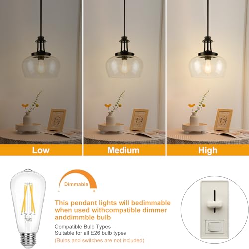 Image of Modern Pendant Lights Kitchen Island, Matte Black Pendant Light Fixtures with 10 inch Clear Glass Shade, Industrial Hanging Pendant Lights Fixture for Kitchen Island, Dining Room, Bedroom, Foyer, Entryway