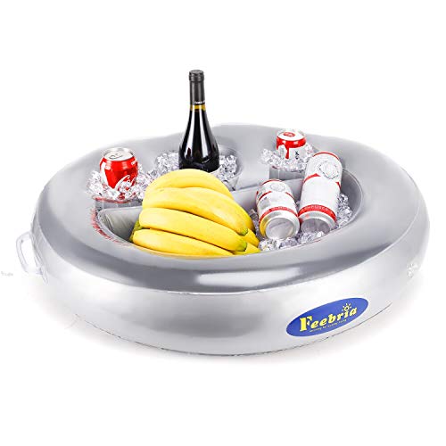 Feebria Inflatable Drink Holder For Pool, Hot Tub, Ocean & River,Float Your Beverages For Parties & Beach (Silver) #TOP10