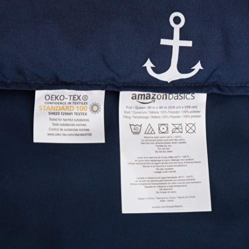 Image of AmazonBasics Easy-Wash Microfiber Kid's Bed-in-a-Bag Bedding Set - Full or Queen, White Anchors