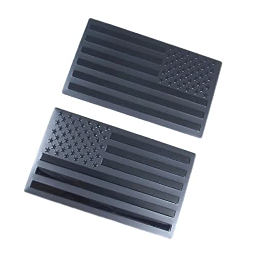 Image of Embossed 3D Metal All Black American Flag Emblem Decal Stickers (1 Pair), Matte Black (5 inch x 3 inch) Patriotic US Flag Car Decals Bumper Stickers for Truck, Window, Motorcycle
