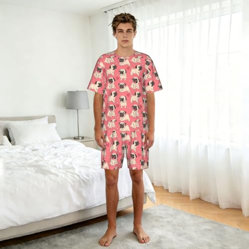 Pijama de dos piezas para hombre con estampado de perro carlino 3