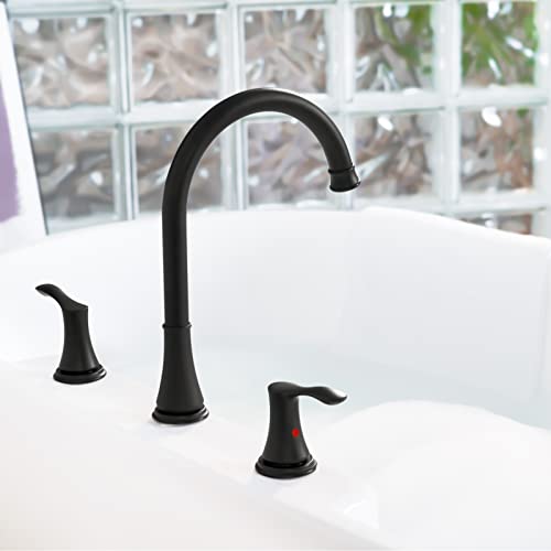 Parlos 2-Handle Widespread High Arc Roman Tub Faucet Tub Filler With Valve & Faucet Supply Lines, Matte Black, Demeter 1436204 #TOP6