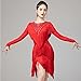 JRUIA Women's Latin Dance Skirt Ballroom Dance Dresses for Performance Irregular Fringe Flamenco Cha Cha Training Dancewear,Red,L