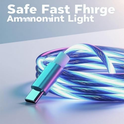 Image of USB A to USB Type C Android Charger Cable Fast Charging High Data Speed Light Up LED Current Flowing to Be a Night Light Compatible with All Type C Device-USB A to C Blue /39 Inch.