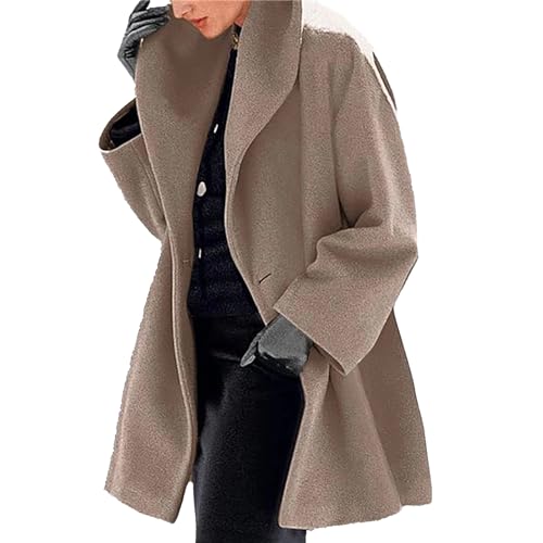 Maiyifu-GJ Womens Wool Blend Coat Single Breasted Trench Jackets with Hood Winter Casual Shawl Collar Overcoat Outerwear (Khaki,3X-Large)