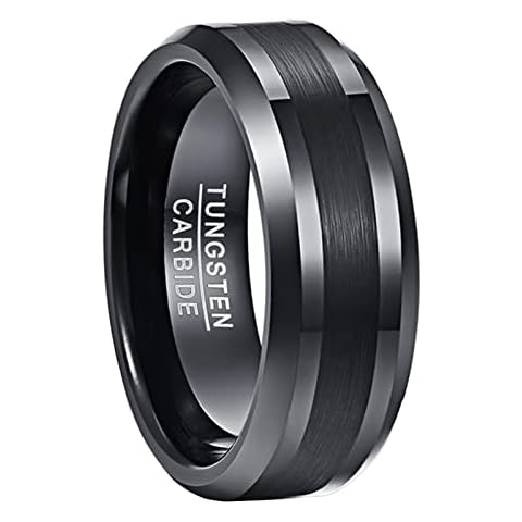 NUNCAD Men's Black Rings 8mm Tungsten Carbide Rings for Wedding Engagement Promise Matte Finish Size V 1/2 Cover