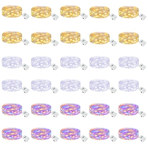 Image of btfarm 30 Pack Fairy Lights Battery Operated [3 Modes], 7ft 20 Led Twinkle Lights String Lights Waterproof Bulk Small Mini Silver Wire for Christmas Mason Jars Wedding Table Centerpiece