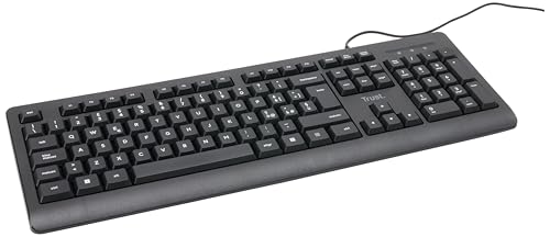 Trust Taro   Teclado USB con cable QWERTY italiano con cable para ordenador/ordenador portátil/portátil, Mac/Windows, cable de 1,8 metros, resistente a líquidos, ergonómico, color negro