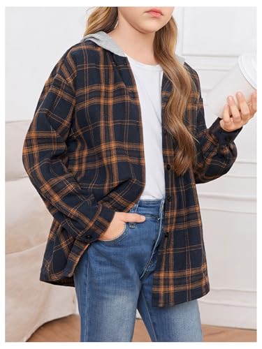 Milumia Girl's Plaid Print Long Sleeve Hoodie Jacket Hooded Neck Button Down Outerwear4