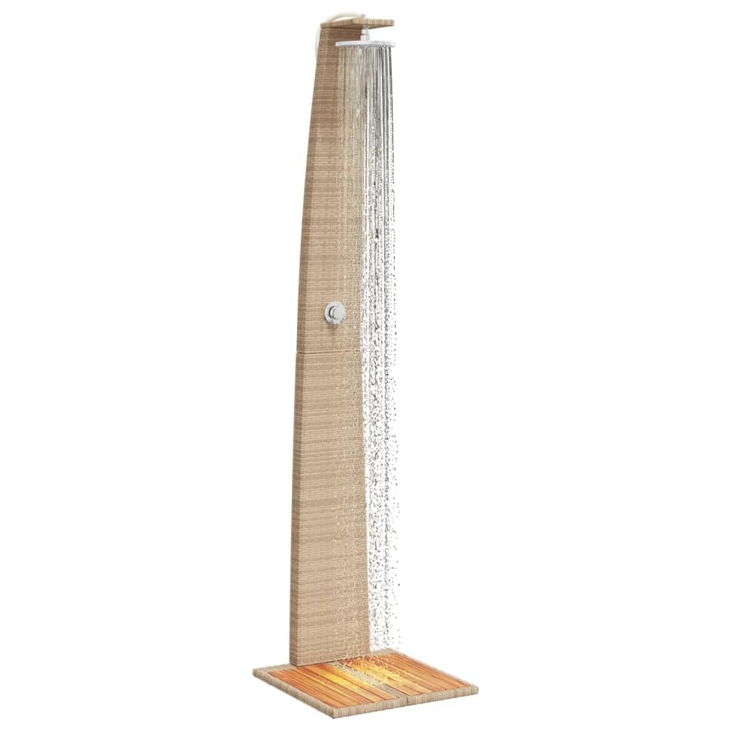 IKAYAA Pedana Doccia Esterna Doccia da Giardino con Pedana Doccia Esterna Giardino Terra in Polyrattan e Legno Acacia-Beige-55x60x224 cm